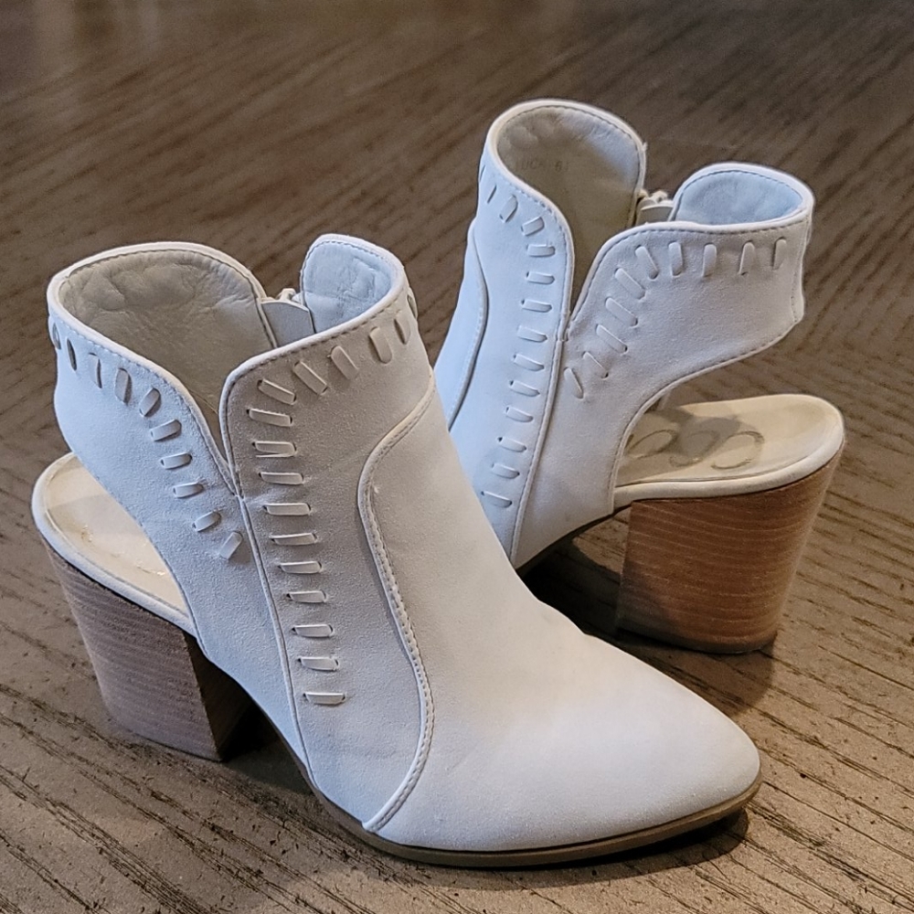 Women’s White Cutout Ankle Booties with Block Heel
